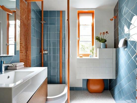 Modern teal orange bathroom