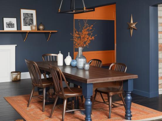 Dining room blue orange decor