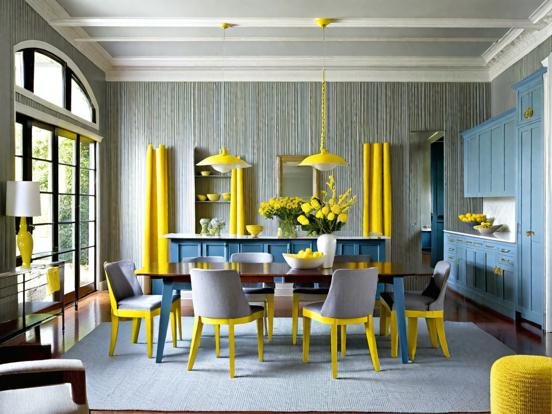 Blue yellow dining room setup