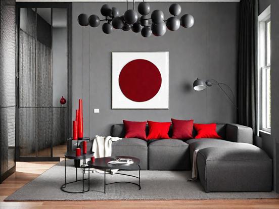 Living room couch table red black