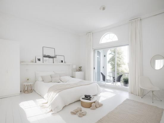 White minimalist sunny bedroom