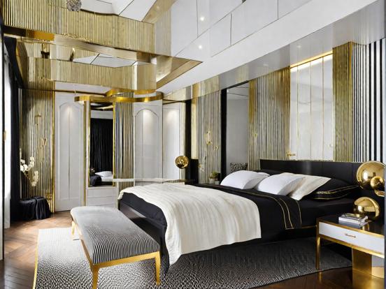 Luxurious gold black bedroom