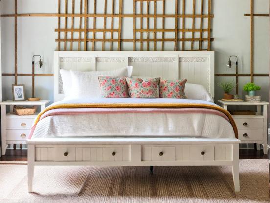 Serene white bed wooden frame