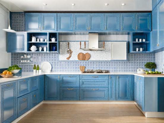 Blue kitchen wooden floor