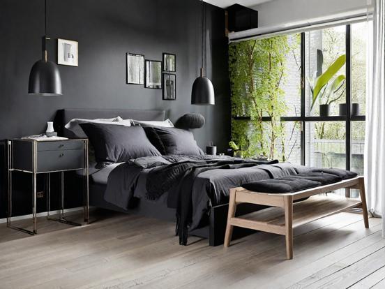 Dark serene bedroom closeup