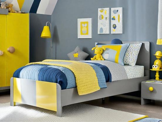 Child's room with blue yellow decor