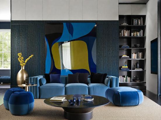 Bright blue living room decor