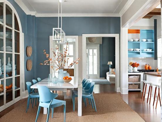 blue and orange dining room