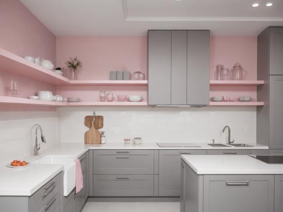 Cute pink grey modern kitchen