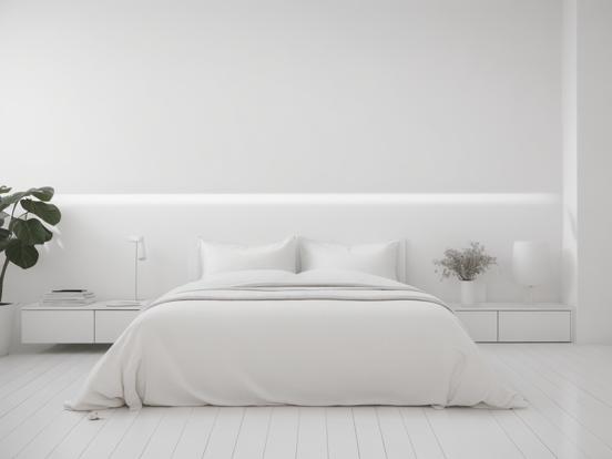 White minimalist bedroom with plant