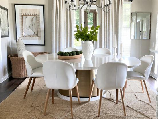 Closeup dining table chairs