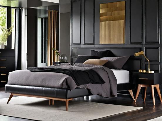 Closeup serene black bed setup