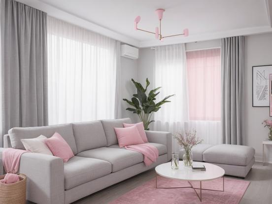 Bright pink gray living room