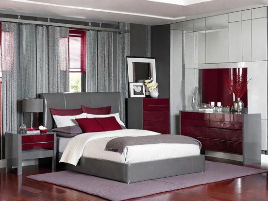 Luxury red grey bedroom decor