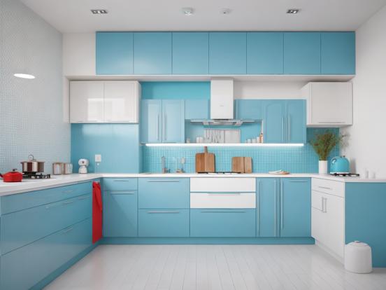 Modern blue kitchen closeup