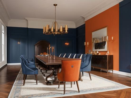 Teal orange dining room decor