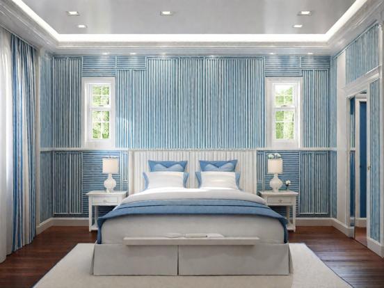 Closeup of serene blue bedroom