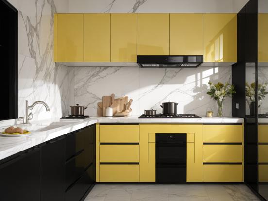 Yellow black kitchen marble