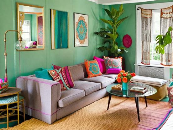 Bright colorful living room decor