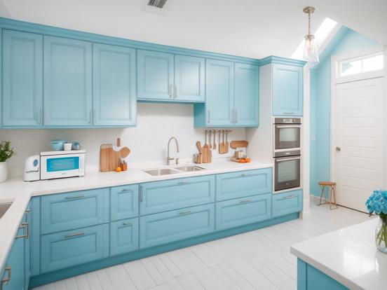 Blue kitchen white counters