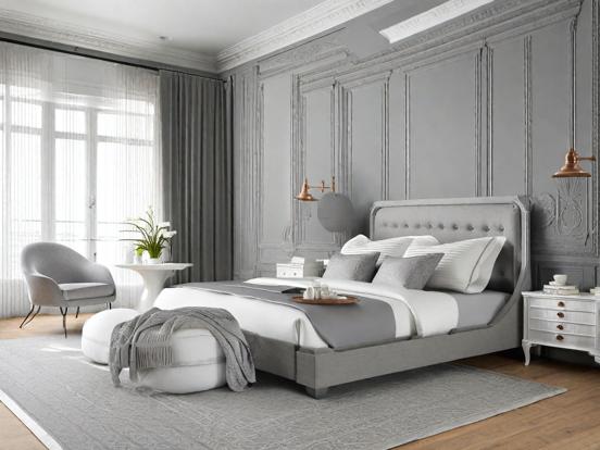 Serene grey bedroom closeup