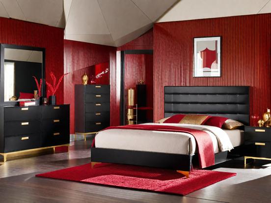 Red black gold bedroom decor