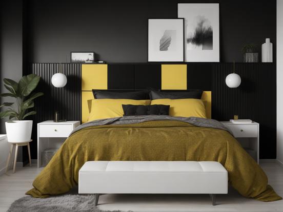 Yellow black bedroom decor