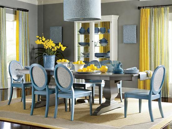 Blue yellow dining table set