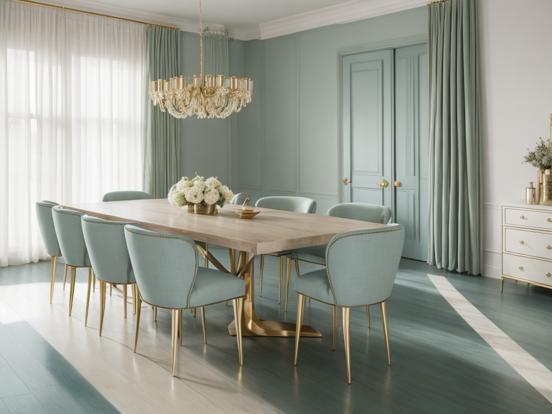 Elegant teal gold dining setup