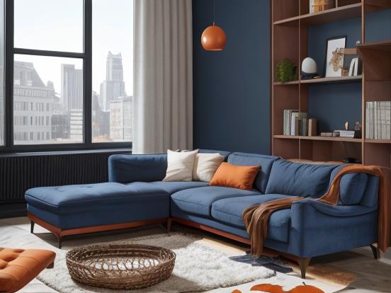 Bright living room blue sofa