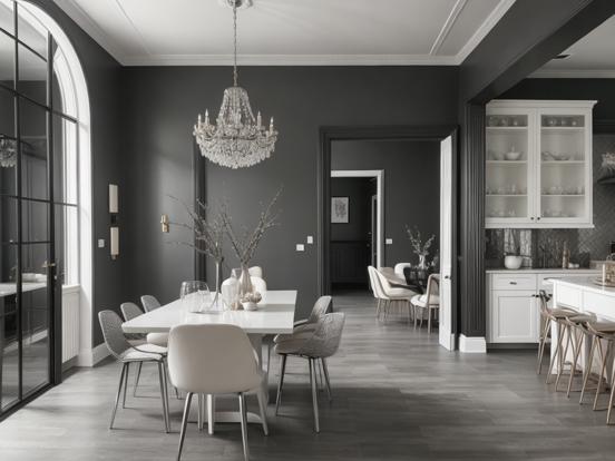 black grey and silver dining room