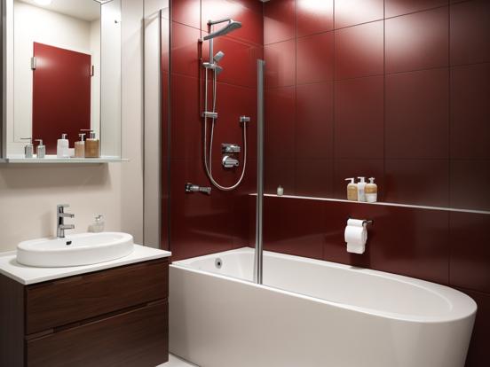 Modern red grey bath with sink