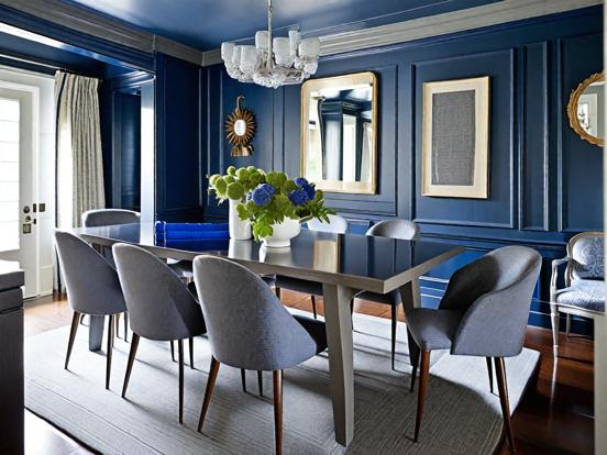 Blue black dining room decor