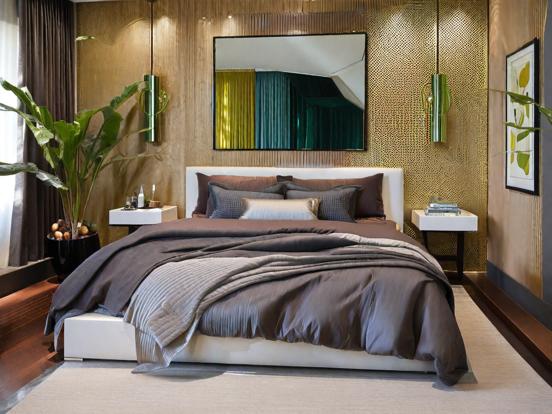 Serene gold black bedroom decor