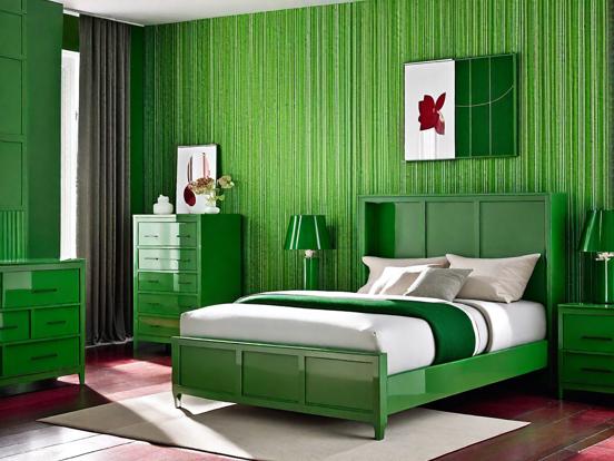 green and red bedroom