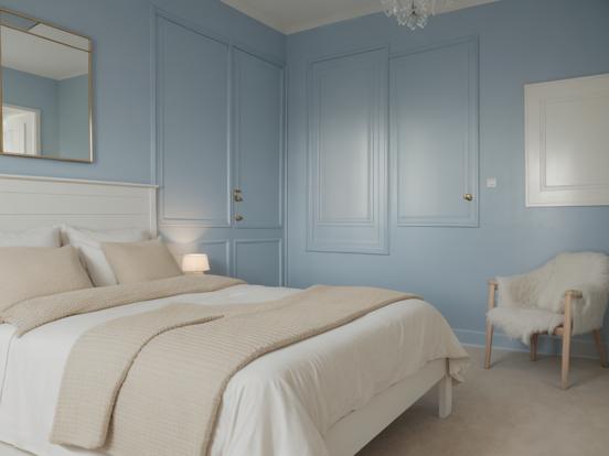 Blue white bedroom directoire style