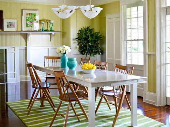 Green gold dining room setup