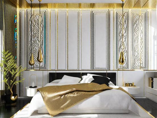 Gold art deco bed closeup