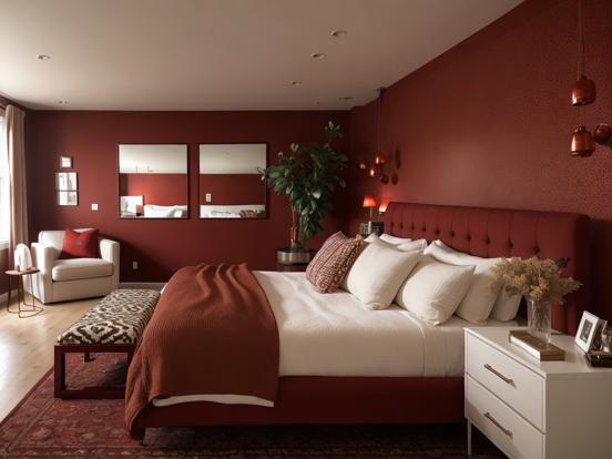 Red accented bedroom decor