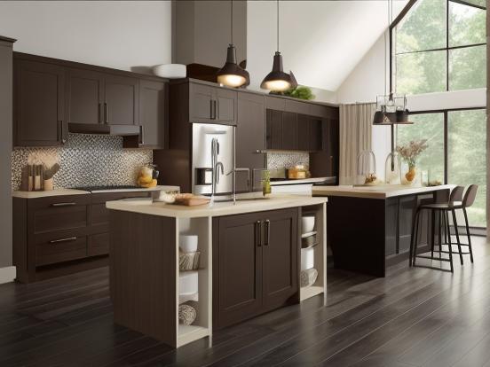 Dark kitchen island 3D render