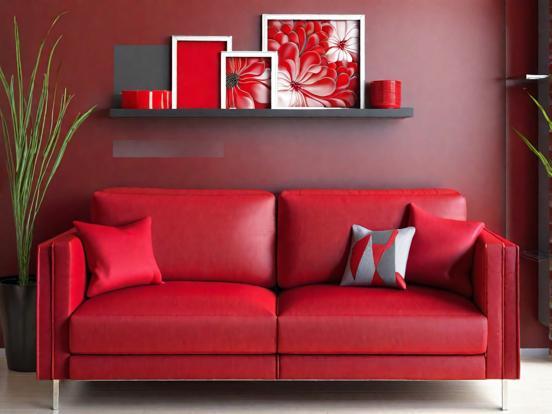 Red couch closeup living room