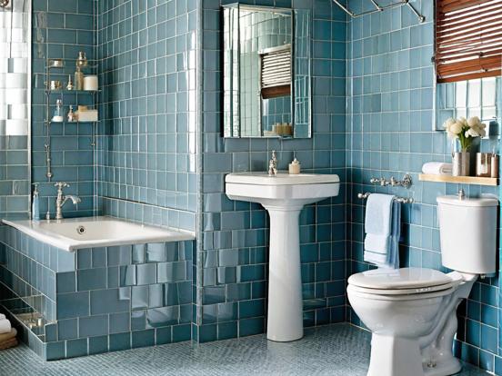 Blue white tiled bathroom