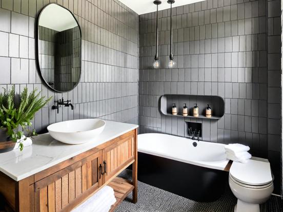 Modern black silver bathroom