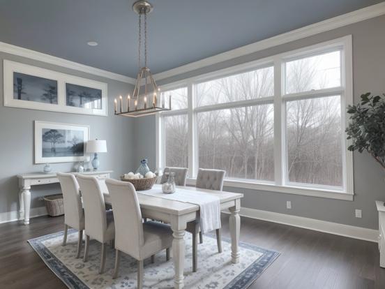 Blue grey dining room setup