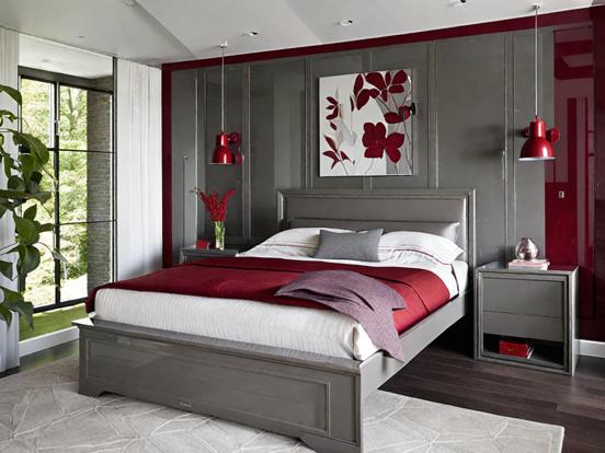 Serene red grey bedroom decor