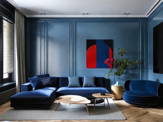 black and blue living room