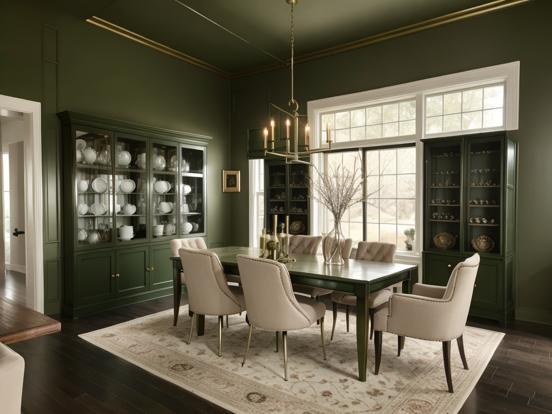 Dark green dining room setup