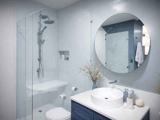 Modern blue white bathroom interior