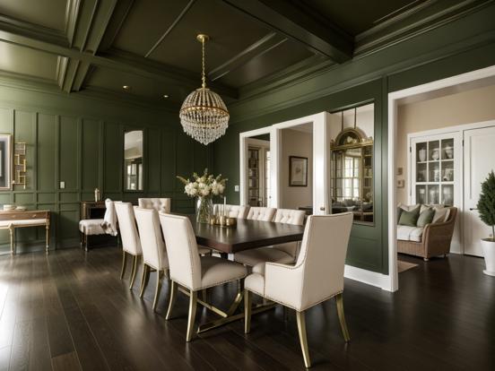 Elegant green dining room setup