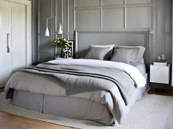 Serene grey bedroom closeup